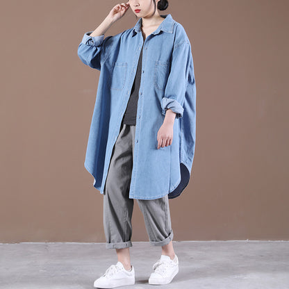 Printed Mid-length Denim Cardigan Shirt Dress