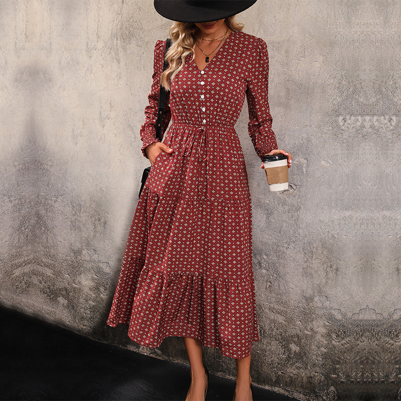 Long Sleeve Printed Autumn Dress