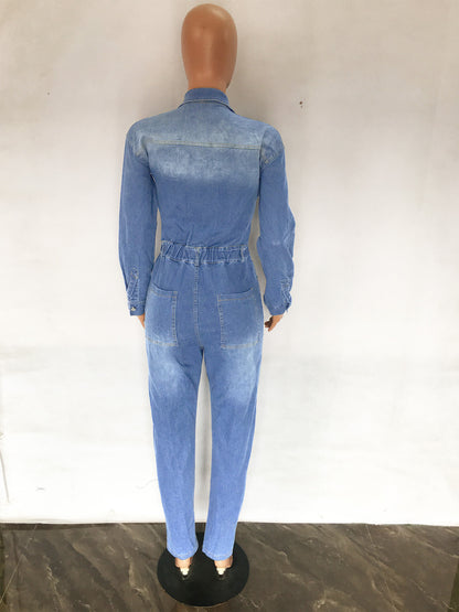 Slim-fit Stretch Foot Wash Denim Jumpsuit