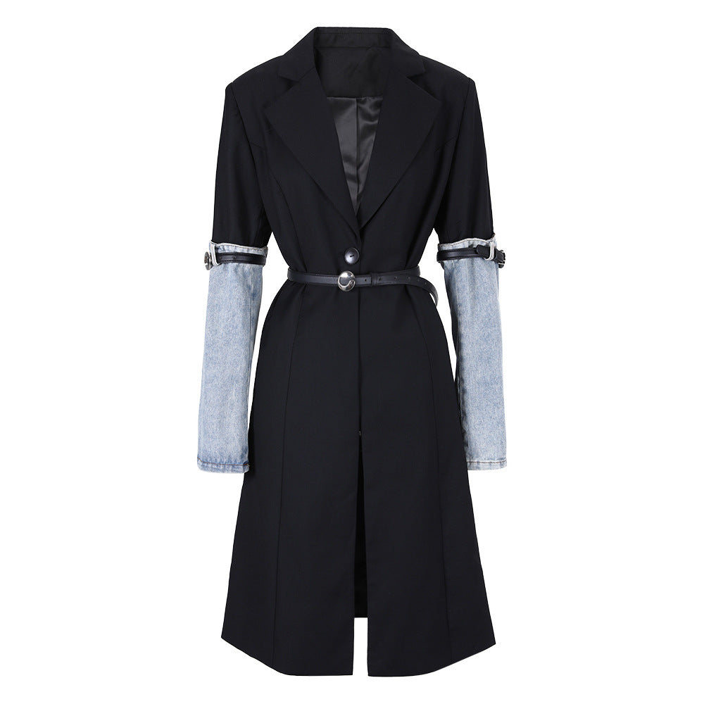 Women's Patchwork Denim Trench Coat