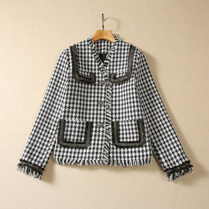 Houndstooth Gold Thread Tassel Short Coat Skirt