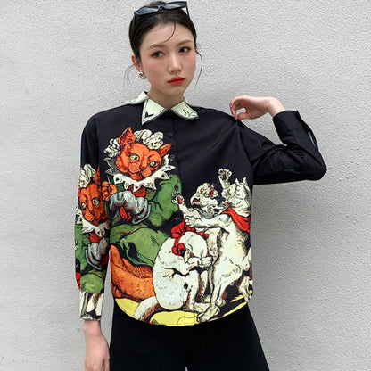 Painted On PolyDesign Retro Loose Long-sleeved Shirt