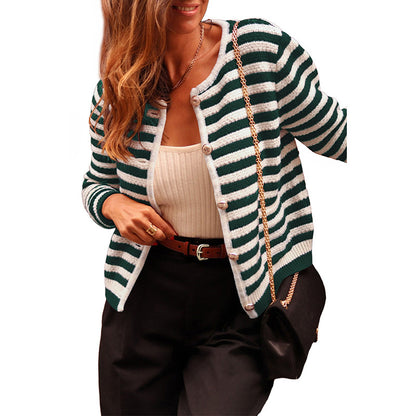 Pull Cardigan Rayé Contrasté Femme