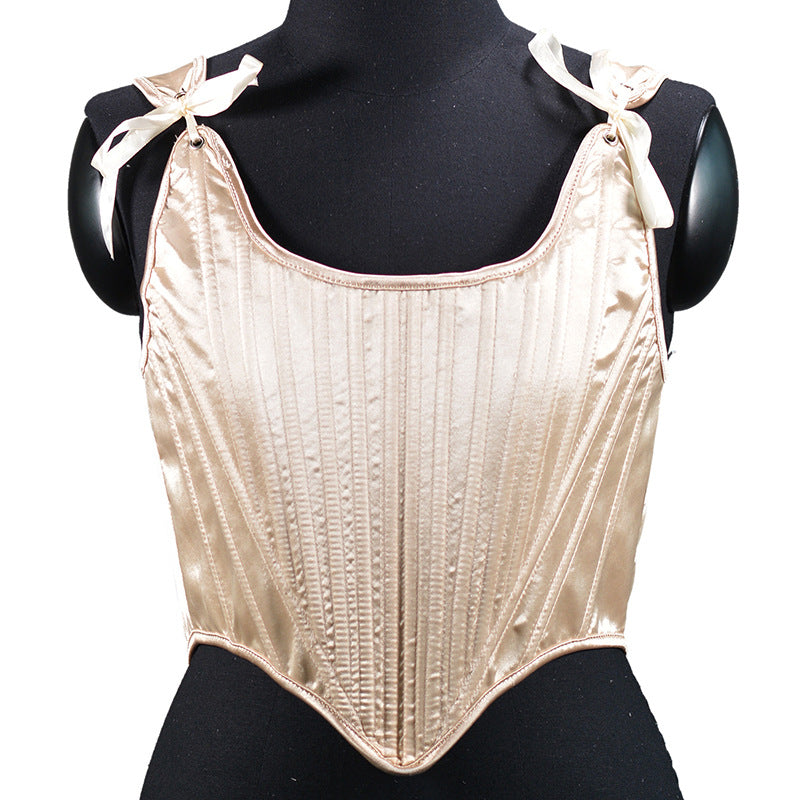 Satin Tunic Sexy Strap Slim Fit Cropped Fishbone Corset