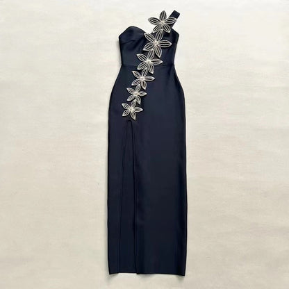 Robe asymétrique à six fleurs et strass pour femmes