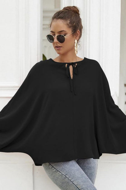 Tie Neck Balloon Sleeve Blouse