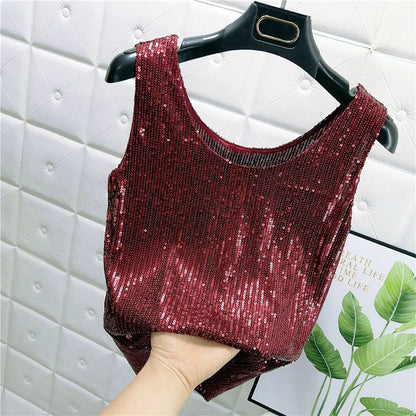 Bright Silk Fashion Glitter Bottoming Shirt Suspender Top