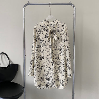 Chemise à manches longues avec haut mi-long à fleurs à encre