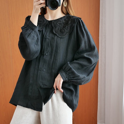 Lace Doll Collar Double Breasted Loose Long Sleeve Shirt