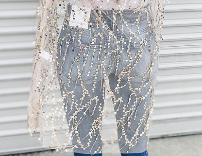 Sequined Transparent Mid-length Cardigan For Women Autumn