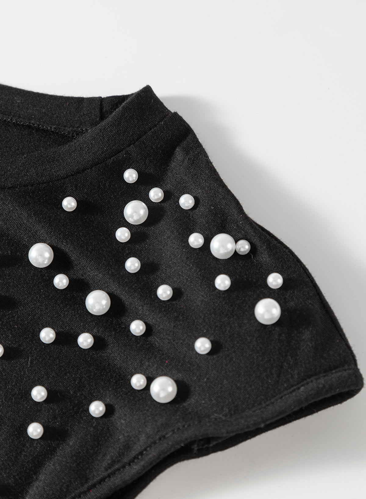 Black Pearls Beaded Shoulder Pad Crew Neck Tank Top