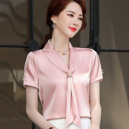 Temperament Fluttering Wide Loose Silk Shirt Goddess Fan V Neck Blouse