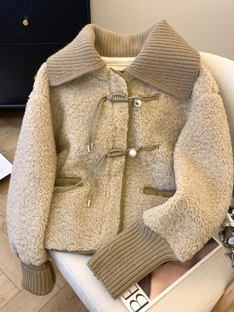 Lapel Lamb Wool Small Warm Thickened Fur Integrated Chinese Button Knots Cotton-padded Jacket