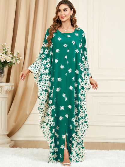 Green Bat Sleeve Loose Fashion Plus Size Dress