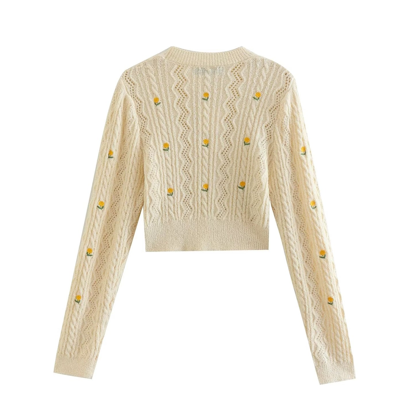 Embroidered Small Flower Round Neck Long Sleeve Fashion