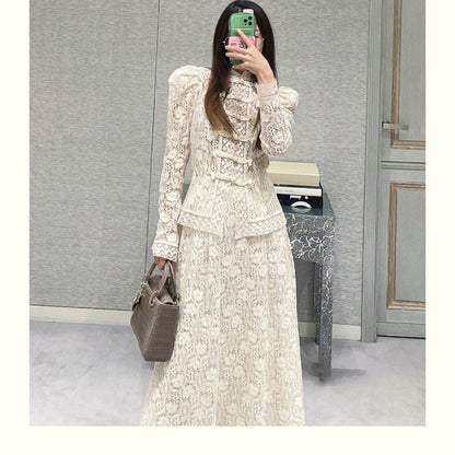 Retro Dress Republic Of China Style White Lace Dress Two-piece Set