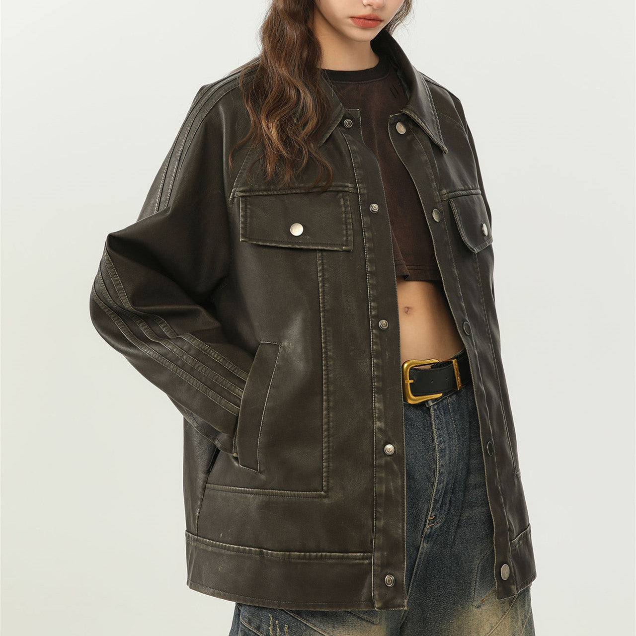 Men's And Women's Fashion Retro Workwear Biker's Leather Jacket