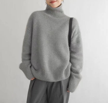 Pull à col roulé minimaliste en laine épaisse et ample pour femme, pull tricoté à bascule, Style inactif