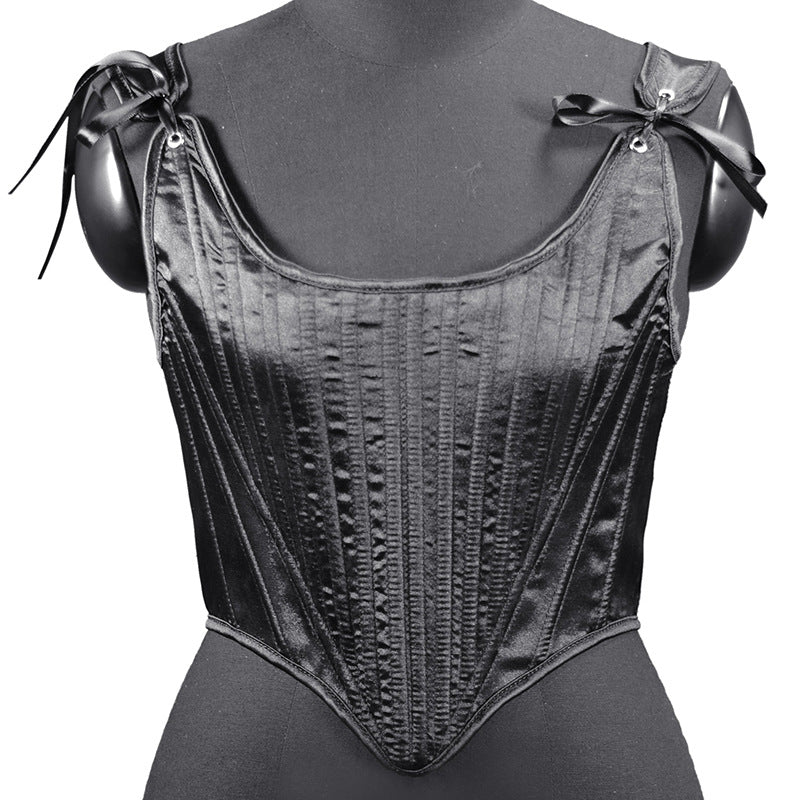 Satin Tunic Sexy Strap Slim Fit Cropped Fishbone Corset