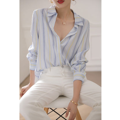 Women's New Contrast Color Vertical Striped Shirt