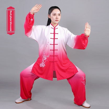 Traje Tai Ji pintado a mano con gradiente de algodón elástico para hombres y mujeres, ropa de ejercicio de artes marciales Shadowboxing