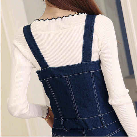 Flared Denim Slim-fit Fringed Jumpsuit