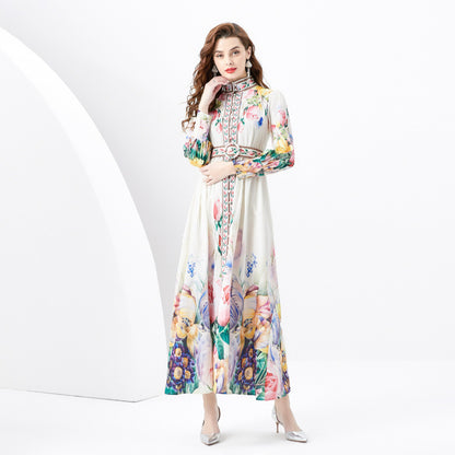 Design Print Slim-fit Long Temperament Dress