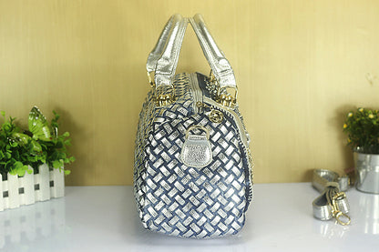 Denim Bag Canvas Belt Rhinestone Braided Rivet Round Bucket Crossbody Shoulder