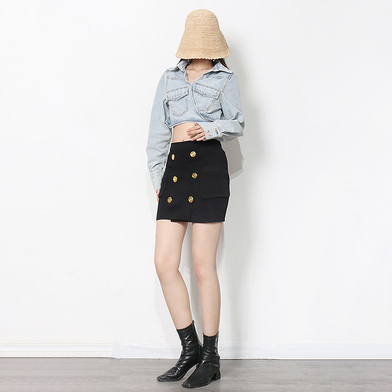 Long Sleeve Lace-Up Cropped Denim Jacket