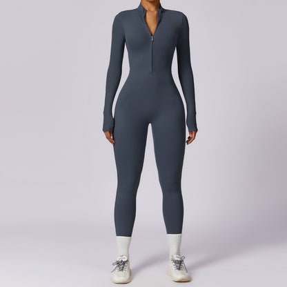 Women's Long-sleeve Zipper Yoga Sports Jumpsuit