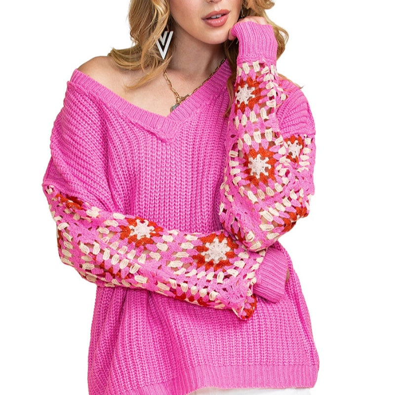 Pullover Long Sleeve Top Women's Casual All-match Crocheted Knitted Sweater