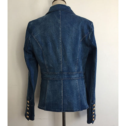 Double-breasted Lion Buckle Washing Water Denim Blazer