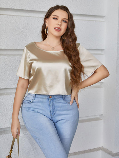 Blusa de manga corta con lazo en la espalda de talla grande