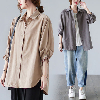 New Loose Plus Size Women's Three-quarter Lantern Sleeve Shirt Women