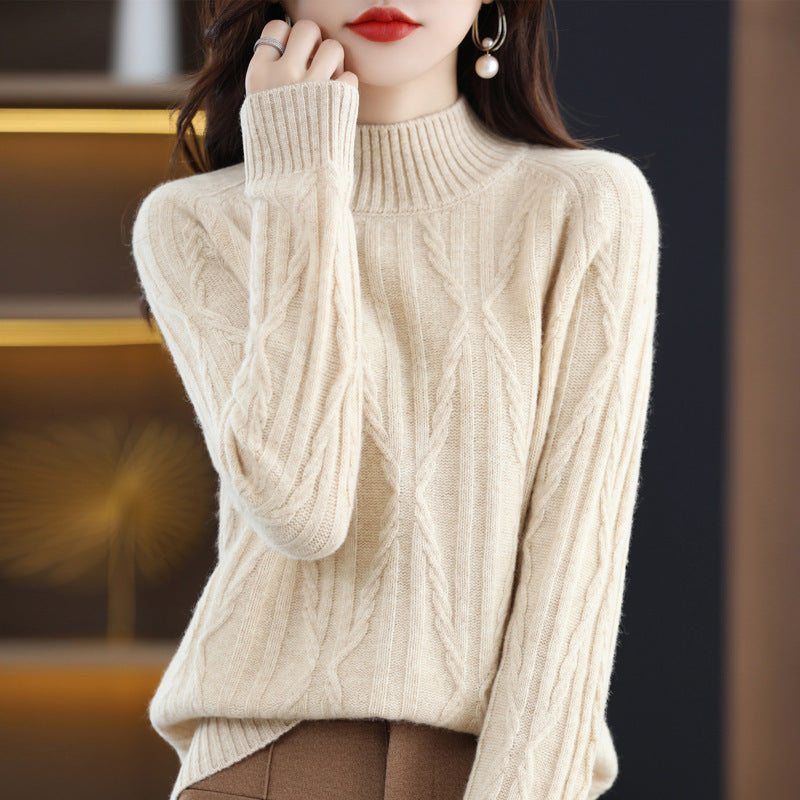 Pure Wool Autumn And Winter Women's Short Half Turtleneck Solid Color Sweater