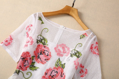 Embroidered Flower Lace Swing Dress