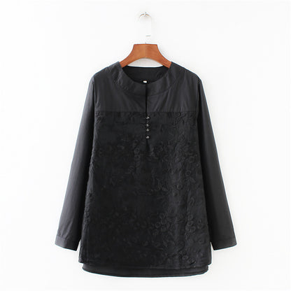 Literary Fan Organza Embroidered Stitching Long-sleeved Shirt