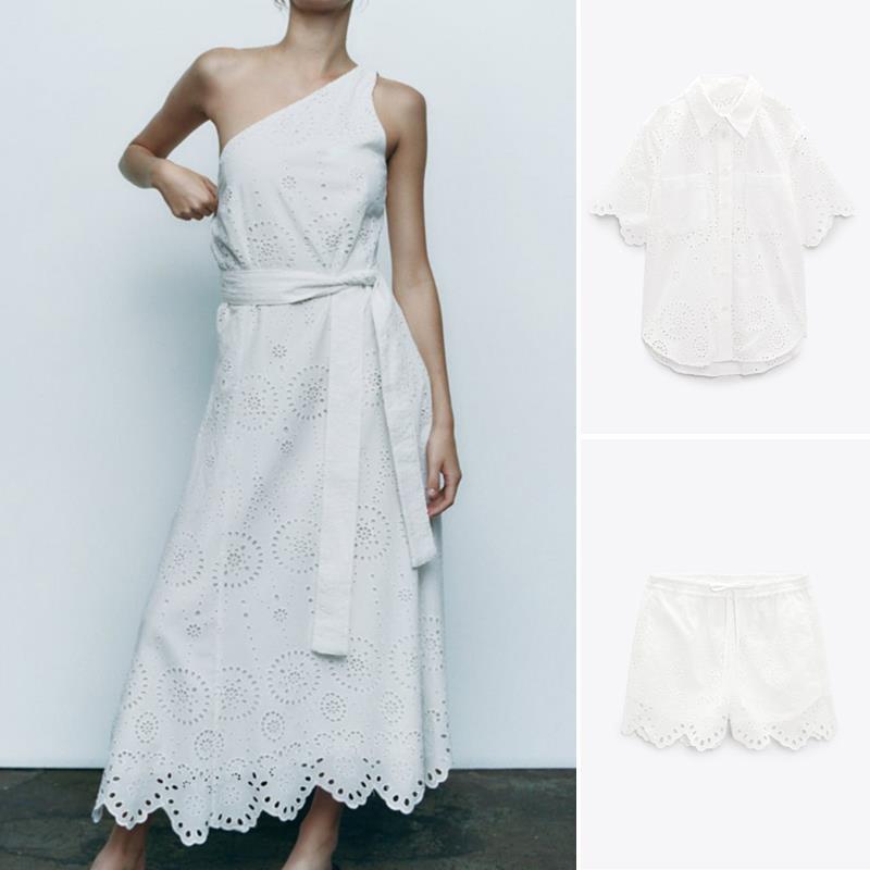 Summer New Embroidered Long Dress Short Sleeve Shirt Shorts