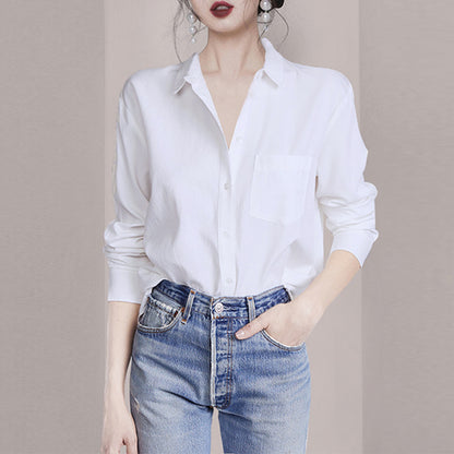 Women's Long Sleeve Fashion Slim Fit White Shirt