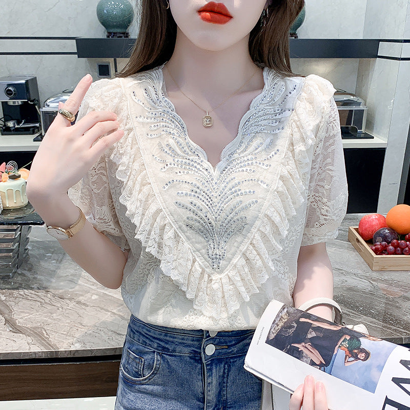 Sweet And Age-reducing Lace Chiffon Shirt Top