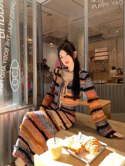 Wear Gradient Cardigan Sweater Coat Women's Long Knit Halter Dress Fashion Suit