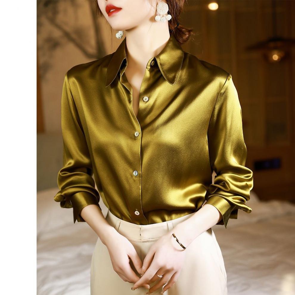 Women's Long-sleeved Loose Solid Color Crepe Satin Shirt