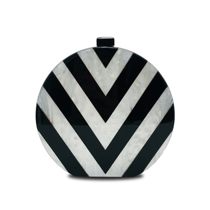 Black And White Geometric Stitching Acrylic Clutch