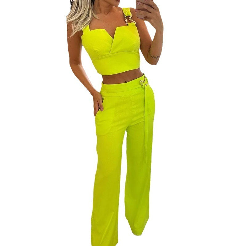 Tight Braces High Waist Wide Leg Pants Slimming Suit