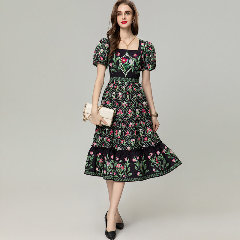 Vestido romántico con estampado vintage para mujer