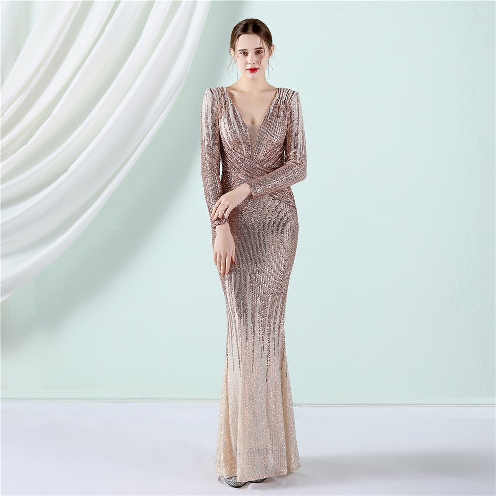 Women's Fashion Long Sequin Gradient Dress