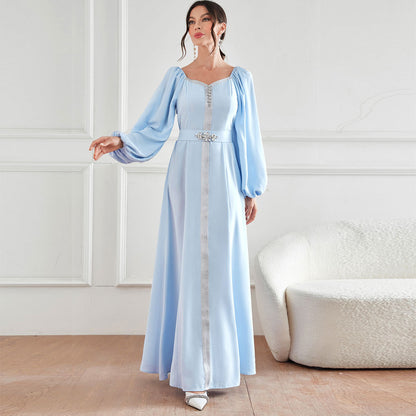 High Waist Rhinestone Dress Robe