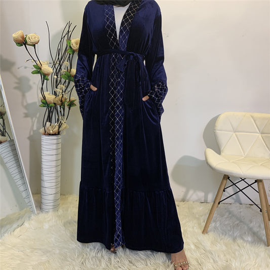 Robe cardigan musulmane dorée en velours doré