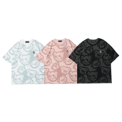 Japanese Summer Trend Full Print Bear Print T-shirt