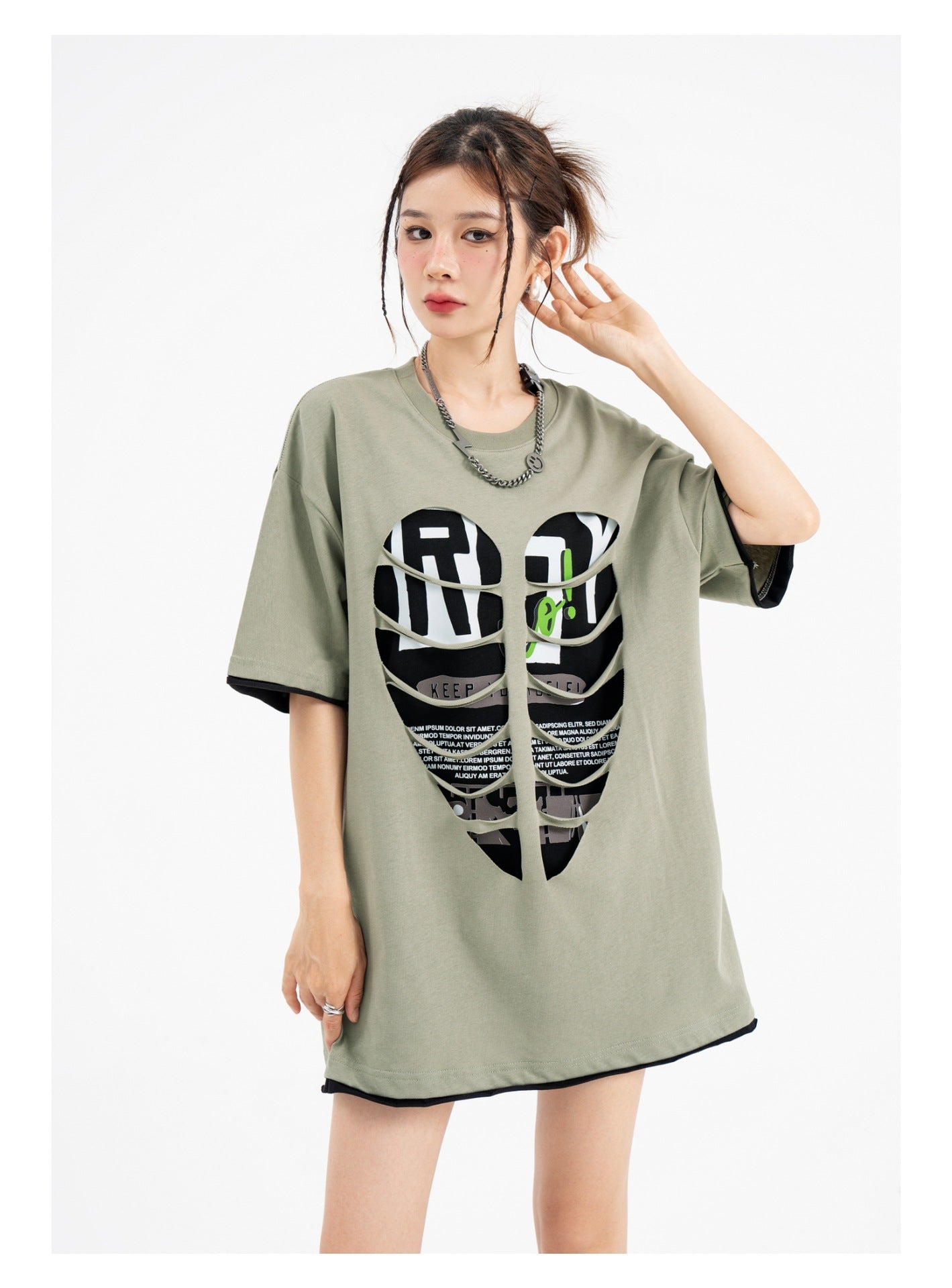 Ripped Hollow-out Stitching Edging Loose Short Sleeve